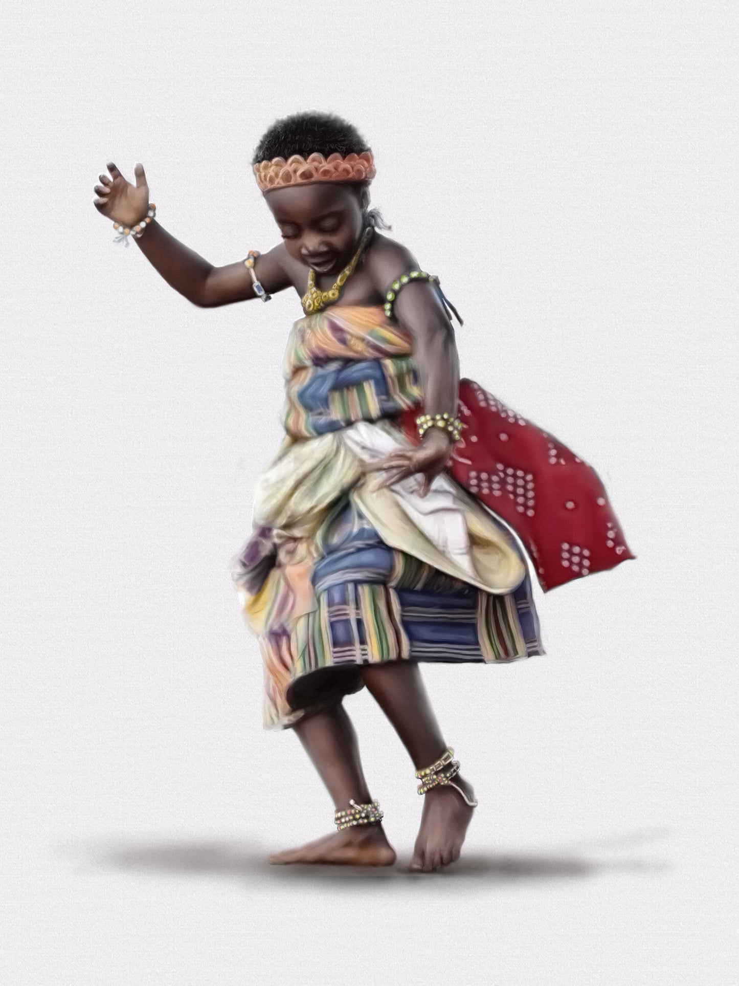 Child in traditional African attire on a white background
