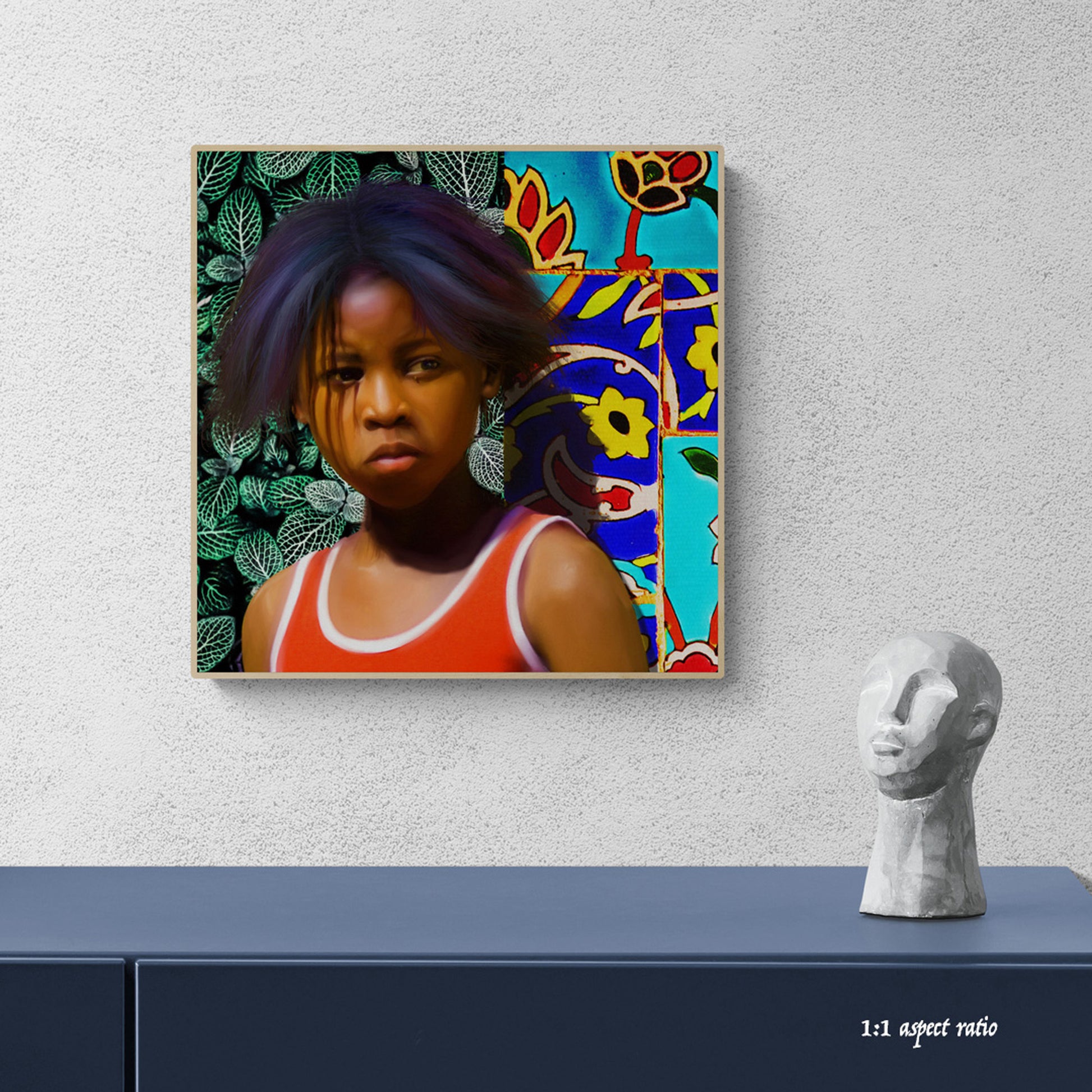 Black child portrait wall art.