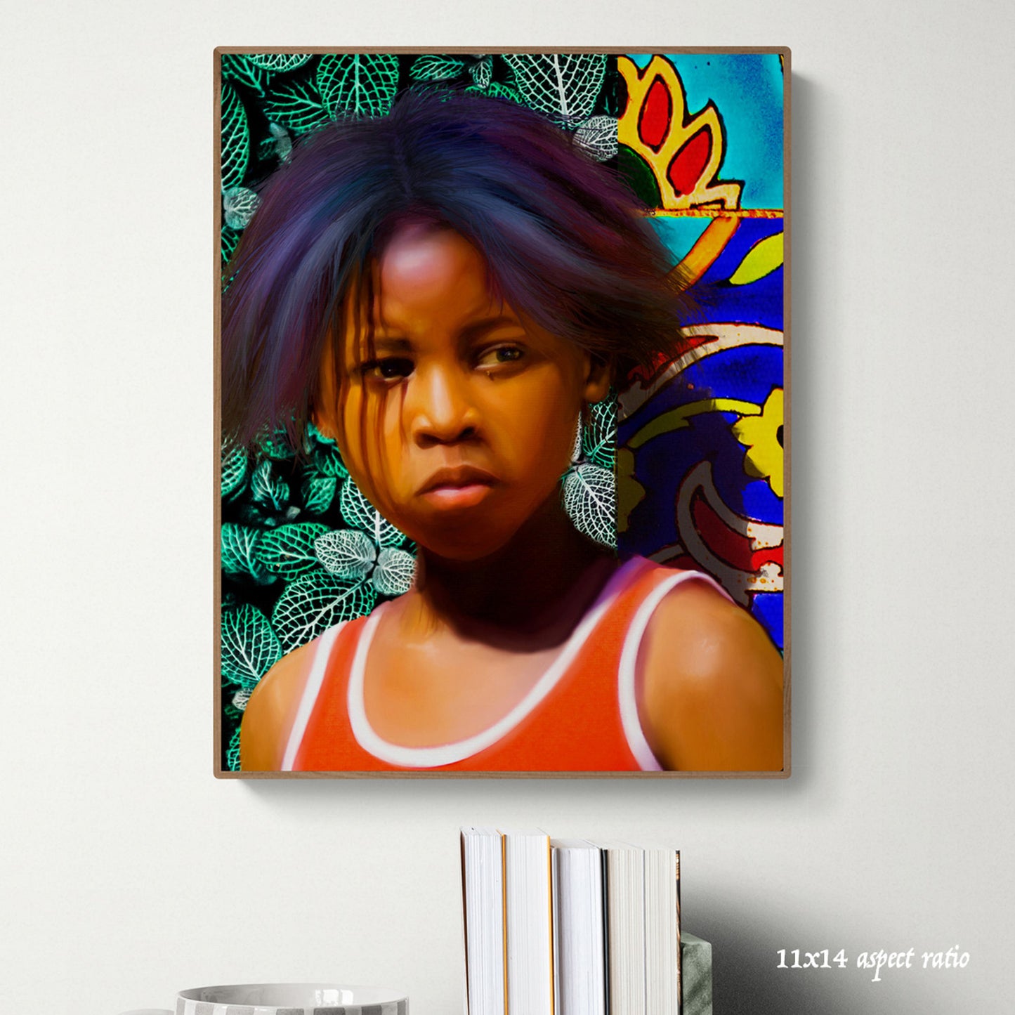 Black child portrait wall art.