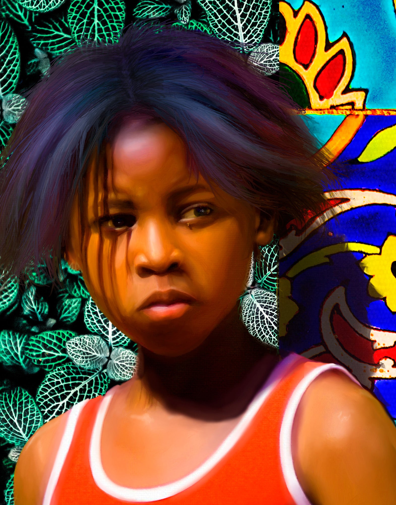 Black child portrait wall art.