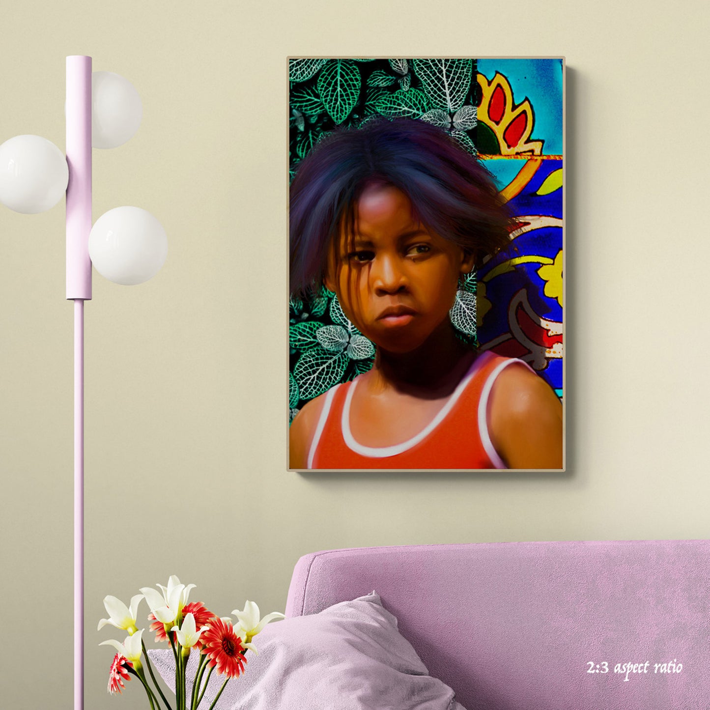 Black child portrait wall art.