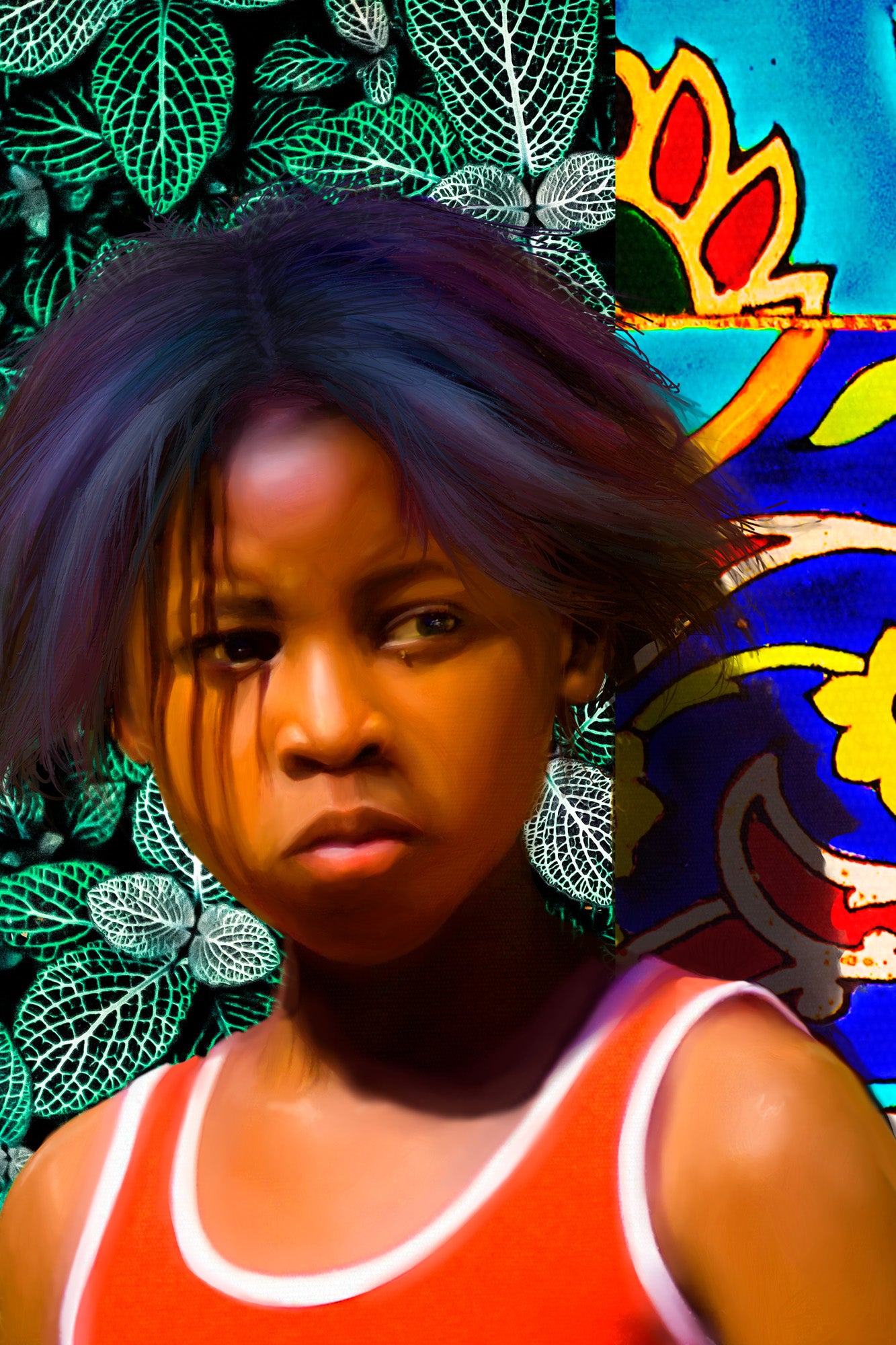 Black child portrait wall art.