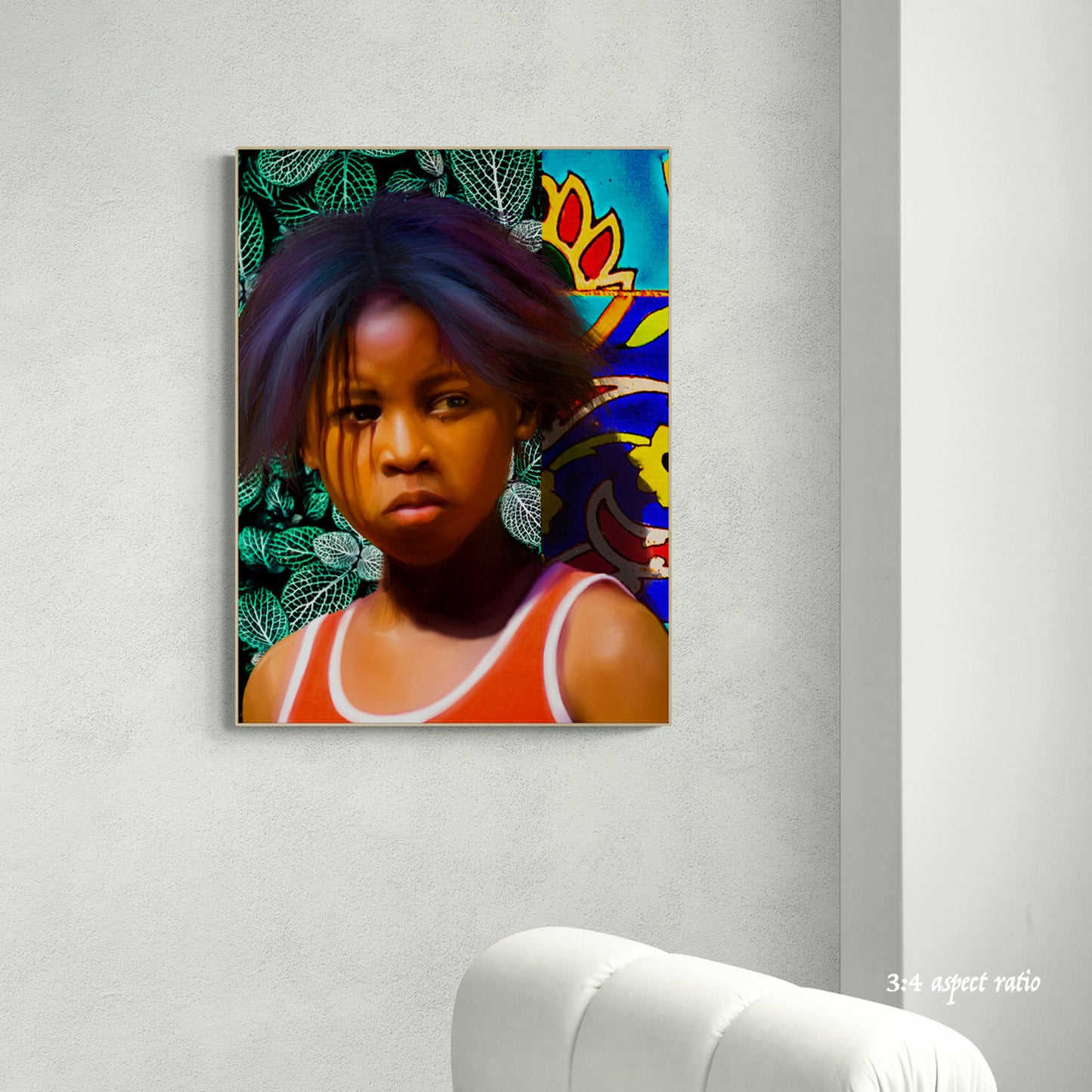 Black child portrait wall art.