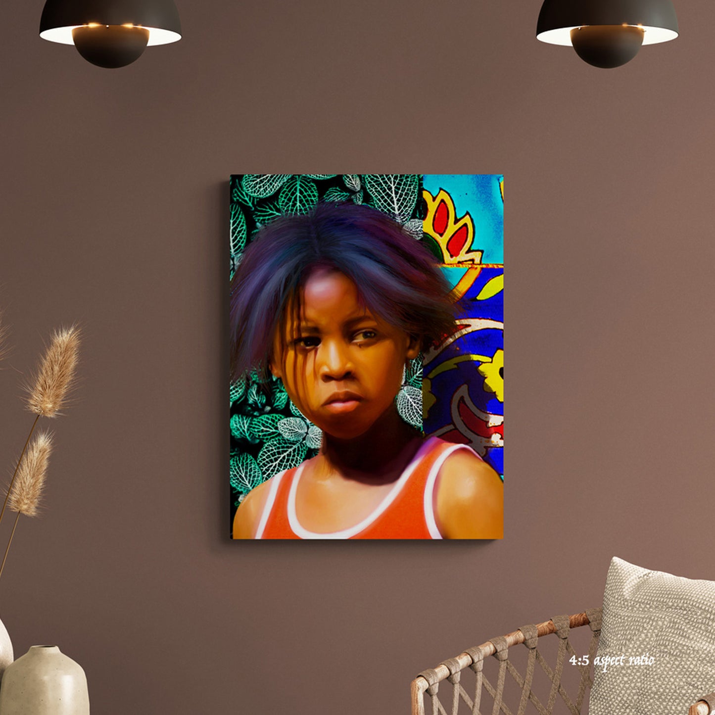Black child portrait wall art.