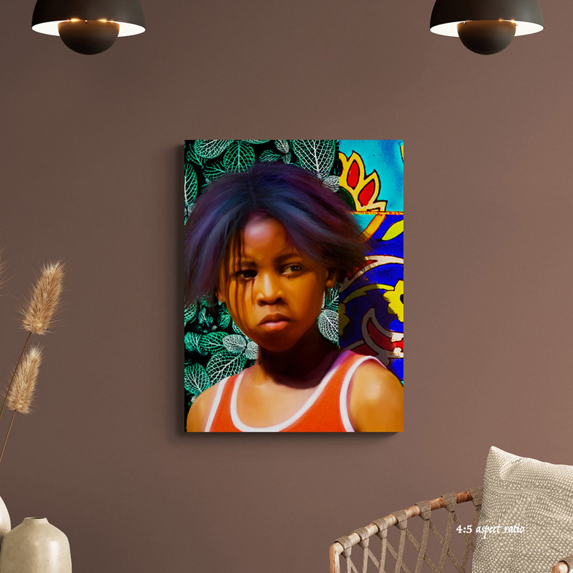 Black child portrait wall art.