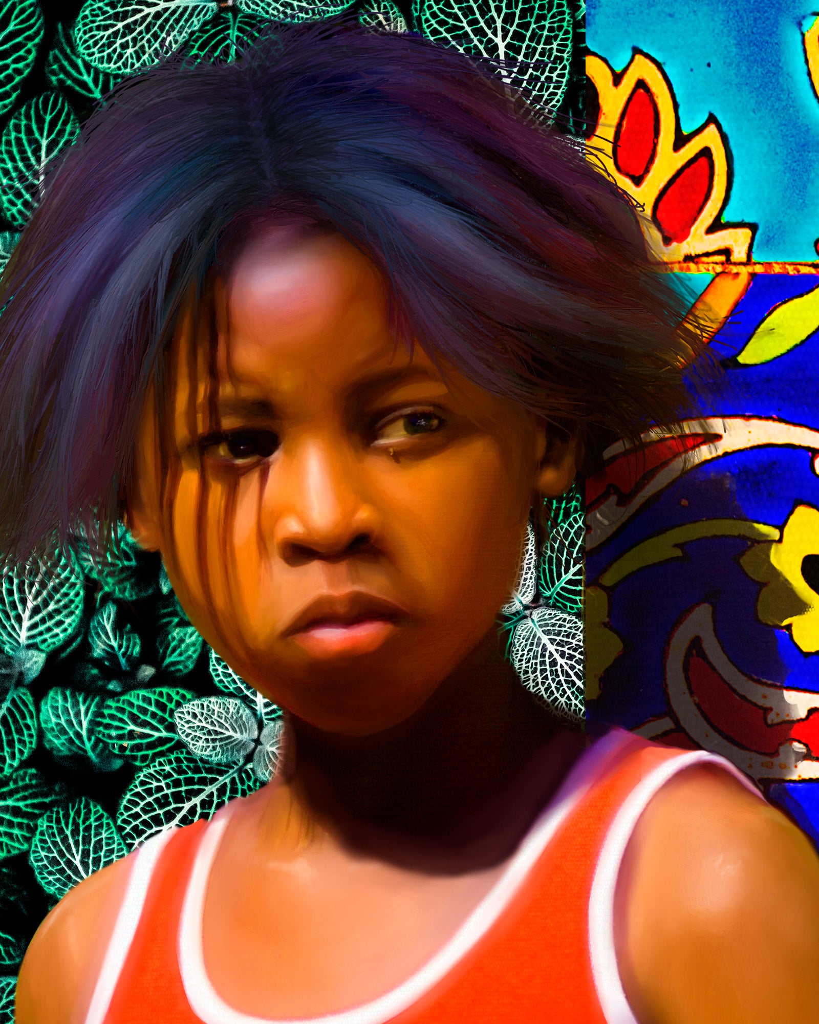 Black child portrait wall art.