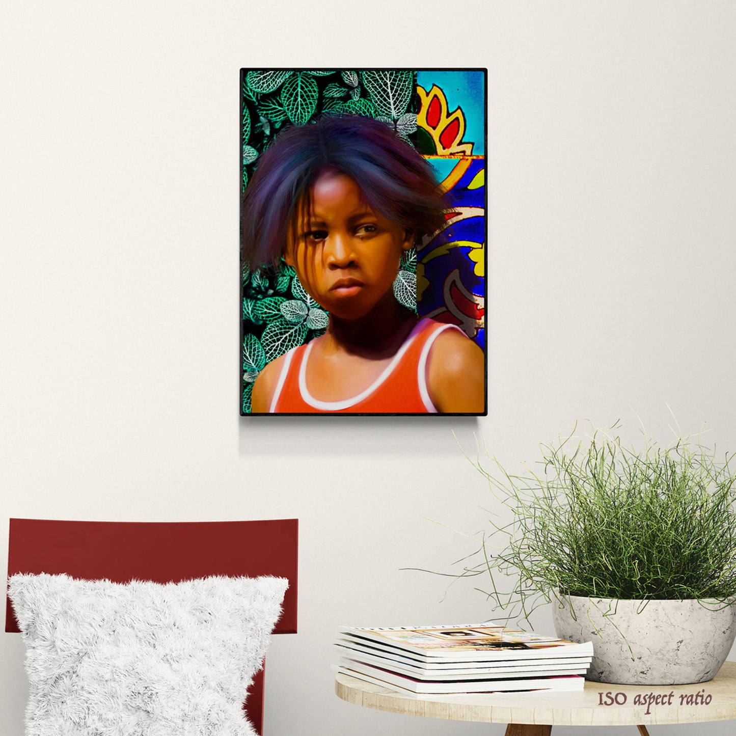 Black child portrait wall art.