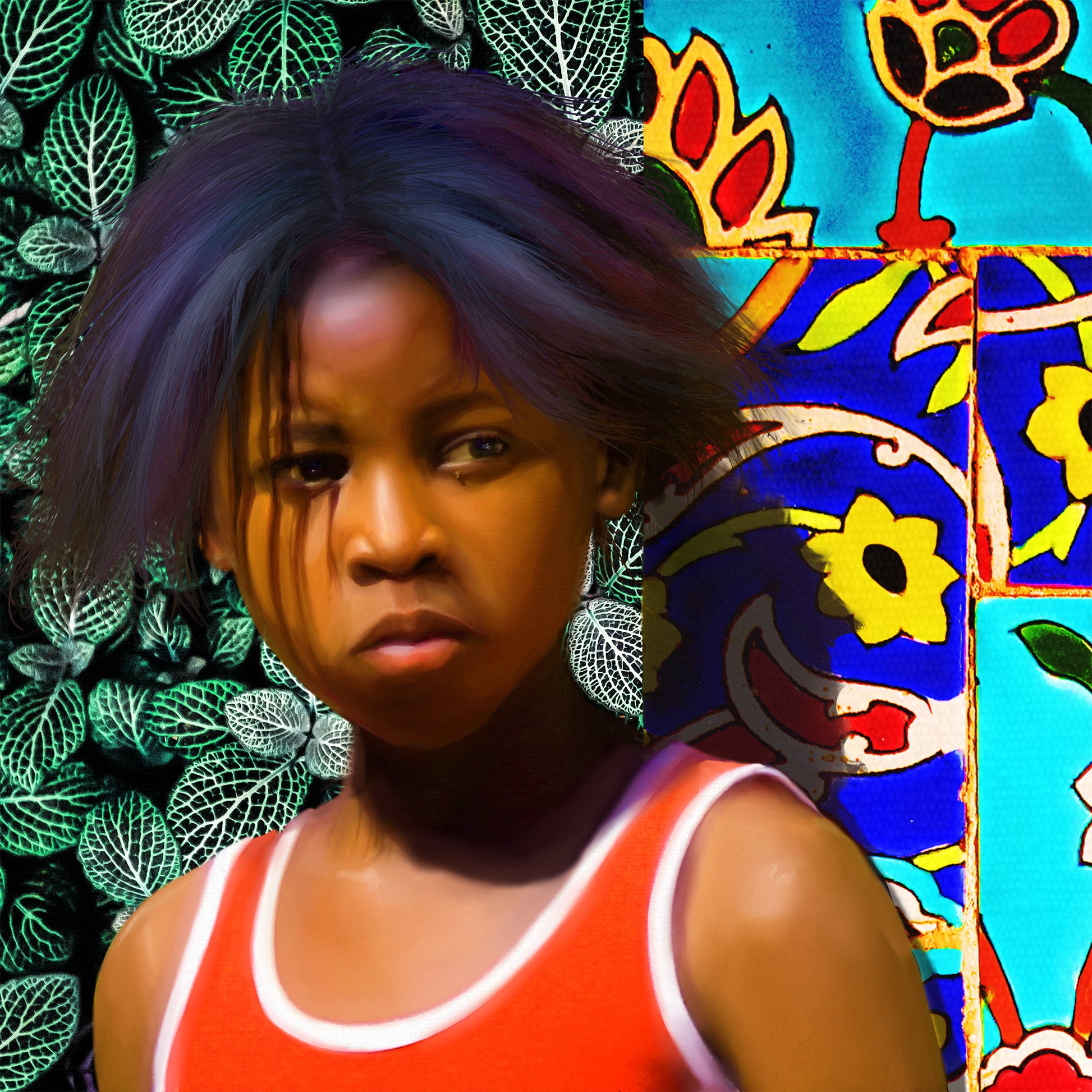 Black child portrait wall art.