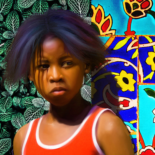 Black child portrait wall art.