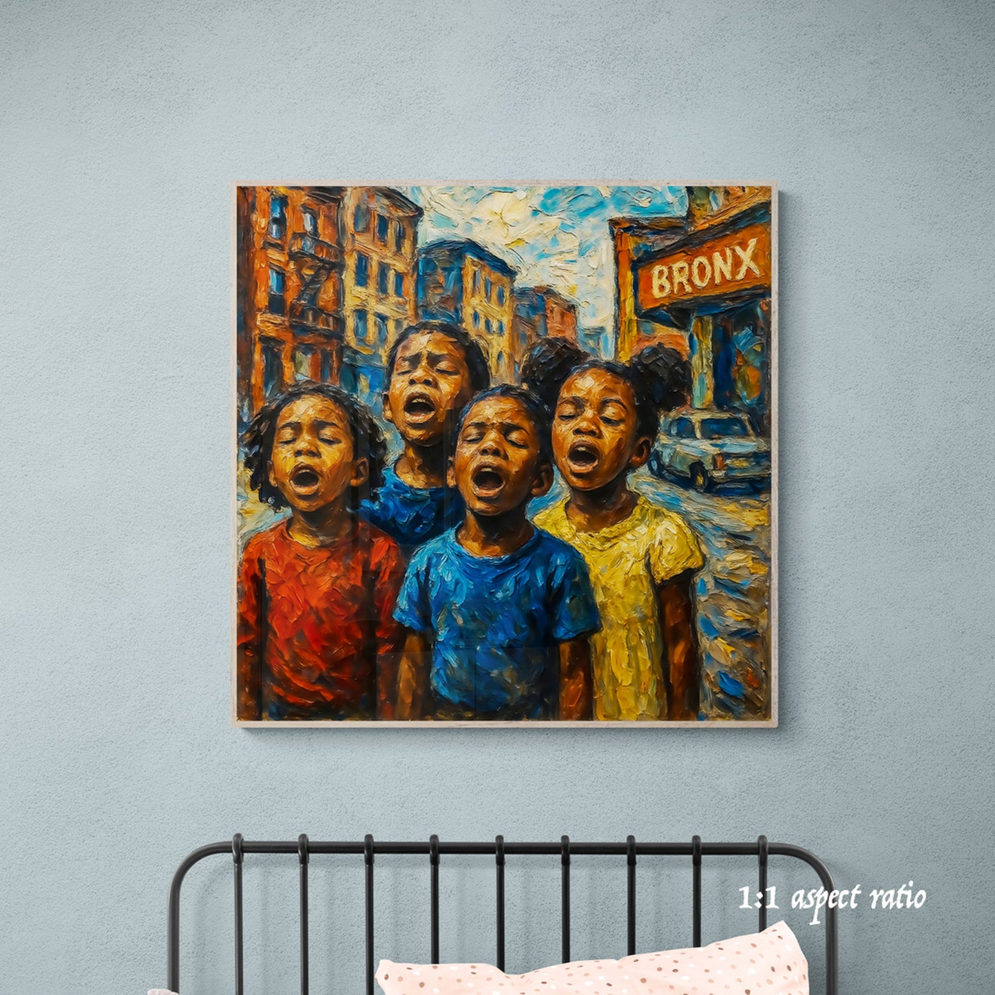 Black african american children singing street scene
